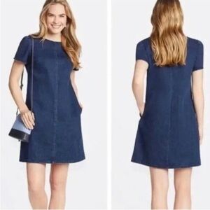 Draper James New Size 8 Classic‎ Short Puff Sleeve Denim Shift Dress Pockets